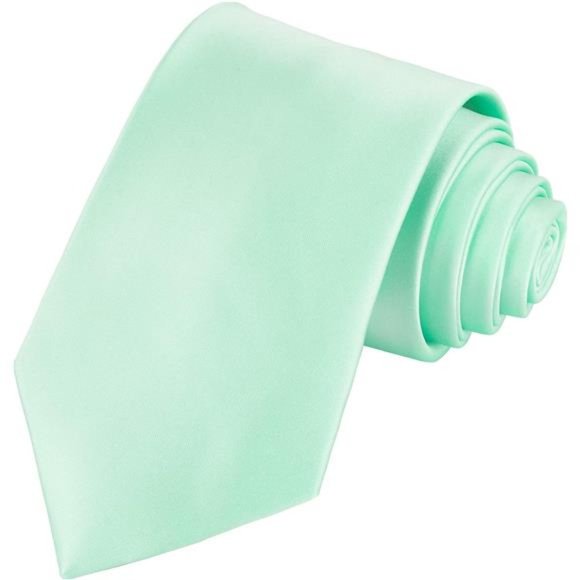 Solid Tie Mint Satin Color Formal Necktie and Pocket Square Sets in Gift Box - Picture 4 of 6